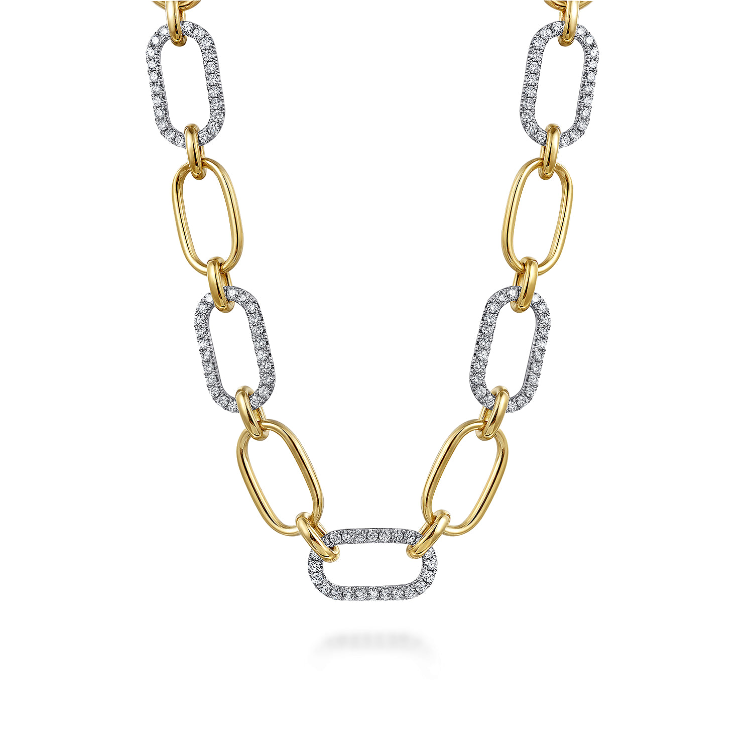 14K Yellow-White Chain Necklace with Diamond Link Stations - 3 ct - Shot 1