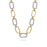 14K Yellow-White Chain Necklace with Diamond Link Stations - 3 ct