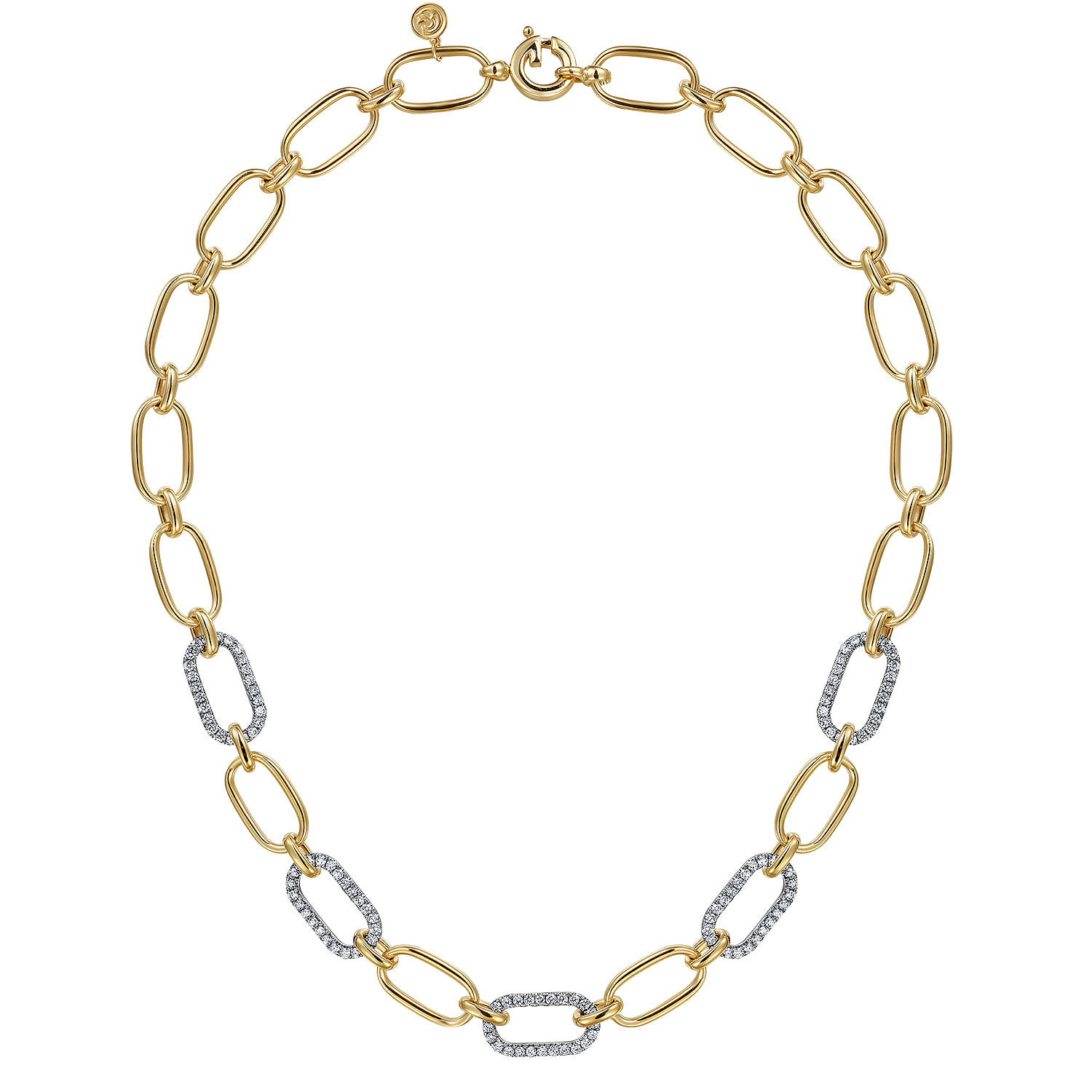 14K Yellow-White Chain Necklace with Diamond Link Stations - 3 ct - Shot 2