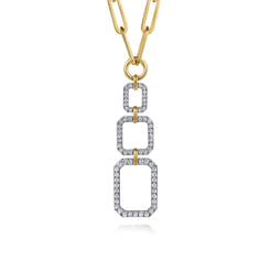 14K Yellow-White Chain Necklace with Geometric Pave Diamond Pendant