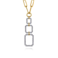 14K Yellow-White Chain Necklace with Geometric Pave Diamond Pendant