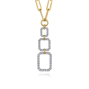 14K Yellow-White Chain Necklace with Geometric Pave Diamond Pendant