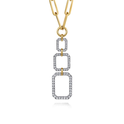 14K Yellow-White Chain Necklace with Geometric Pave Diamond Pendant