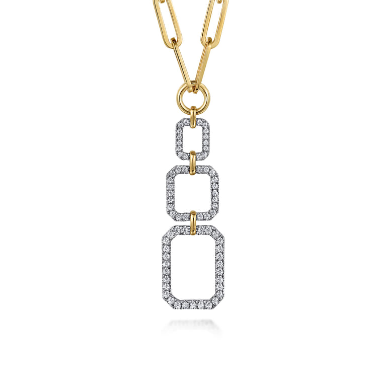 14K Yellow-White Chain Necklace with Geometric Pave Diamond Pendant - 1.05 ct - Shot 1