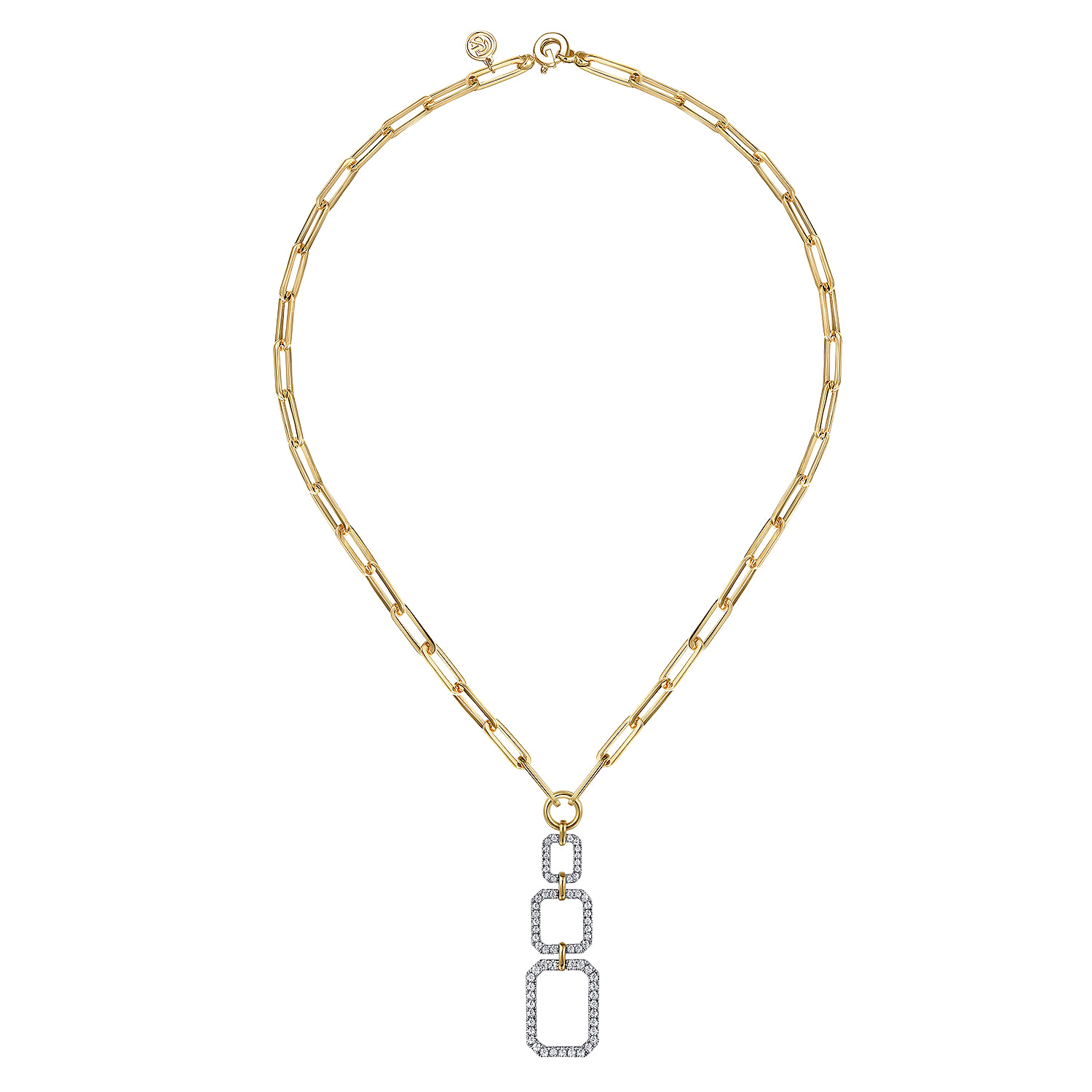 14K Yellow-White Chain Necklace with Geometric Pave Diamond Pendant