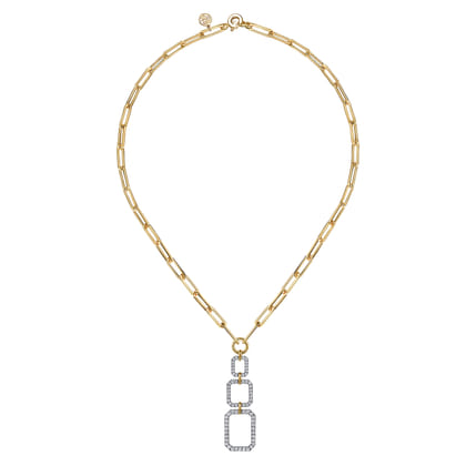 14K Yellow-White Chain Necklace with Geometric Pave Diamond Pendant