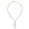 14K Yellow-White Chain Necklace with Geometric Pave Diamond Pendant - 1.05 ct
