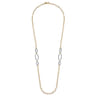 14K Yellow-White Chain Necklace woth Oval Pave Diamond Stations - 6.75 ct