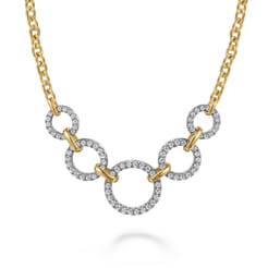 14K Yellow-White Diamond Circles Chain Necklace