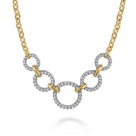 14K Yellow-White Diamond Circles Chain Necklace