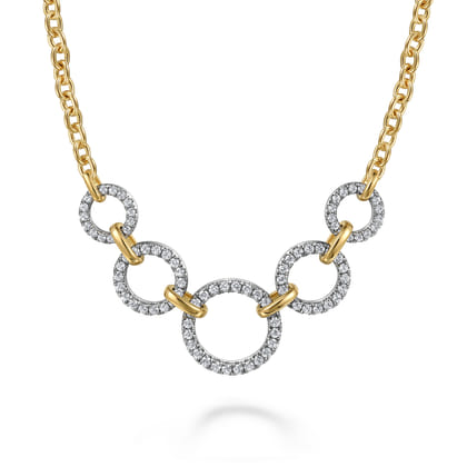 14K Yellow-White Diamond Circles Chain Necklace