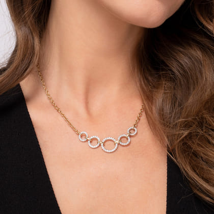 14K Yellow-White Diamond Circles Chain Necklace