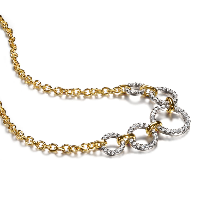 14K Yellow-White Diamond Circles Chain Necklace - 1 ct - Shot 4