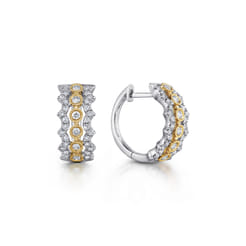 14K Yellow-White Gold 10mm Wide Diamond Huggies