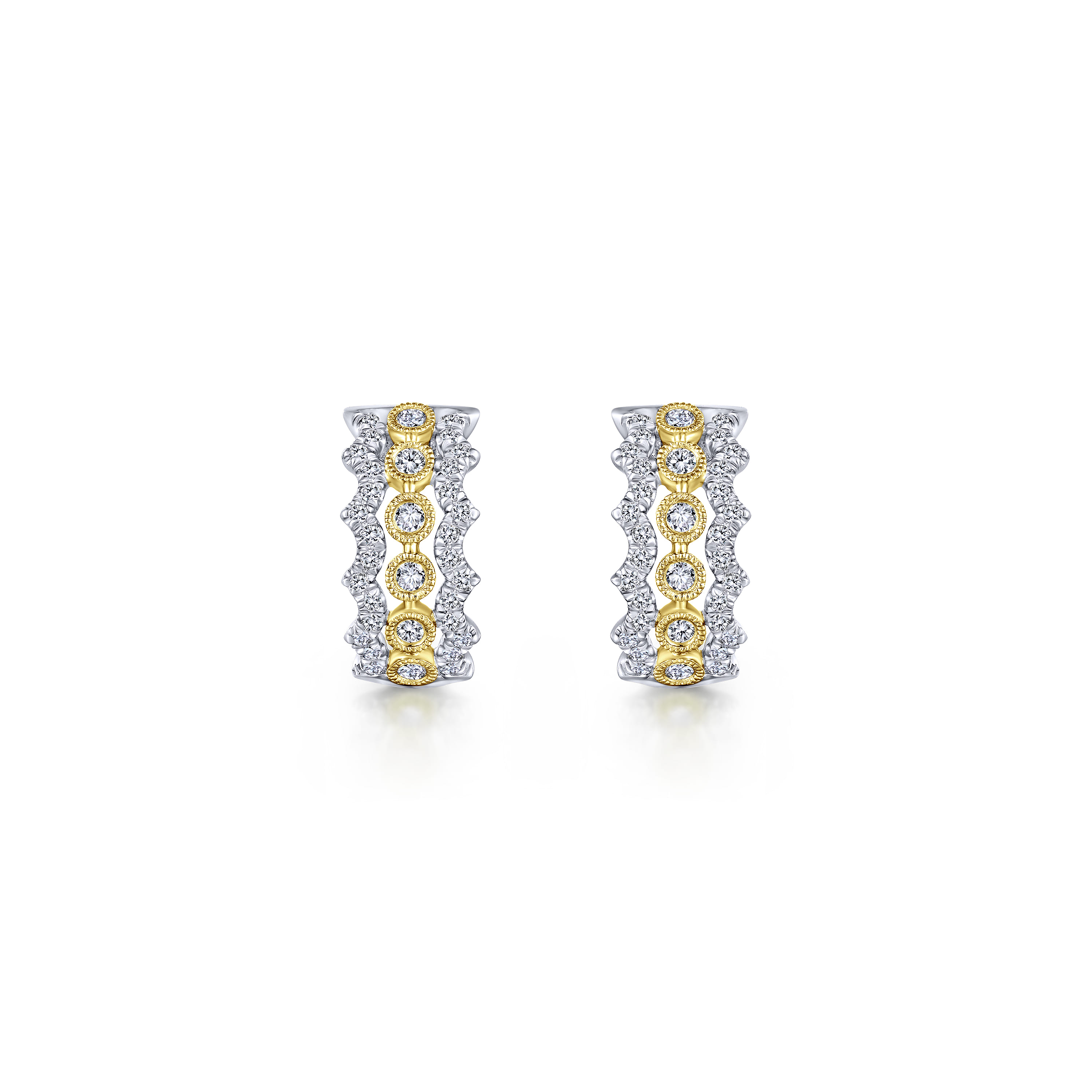 14K Yellow-White Gold 10mm Wide Diamond Huggies - 0.4 ct - Shot 3