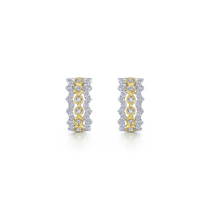 14K Yellow-White Gold 10mm Wide Diamond Huggies