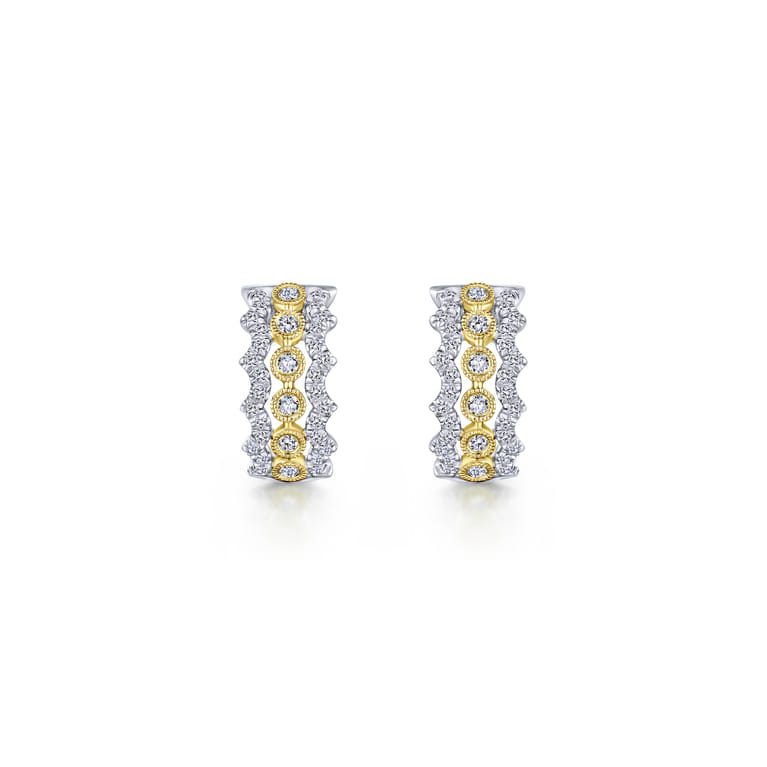 14K Yellow-White Gold 10mm Wide Diamond Huggies - 0.4 ct - Shot 3