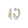 14K Yellow-White Gold 20 mm Diamond and Bead Double Row Classic Hoop Earrings - 0.3 ct