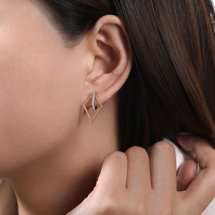 14K Yellow White Gold 25mm Twisted Rope Kite and Diamond Huggies