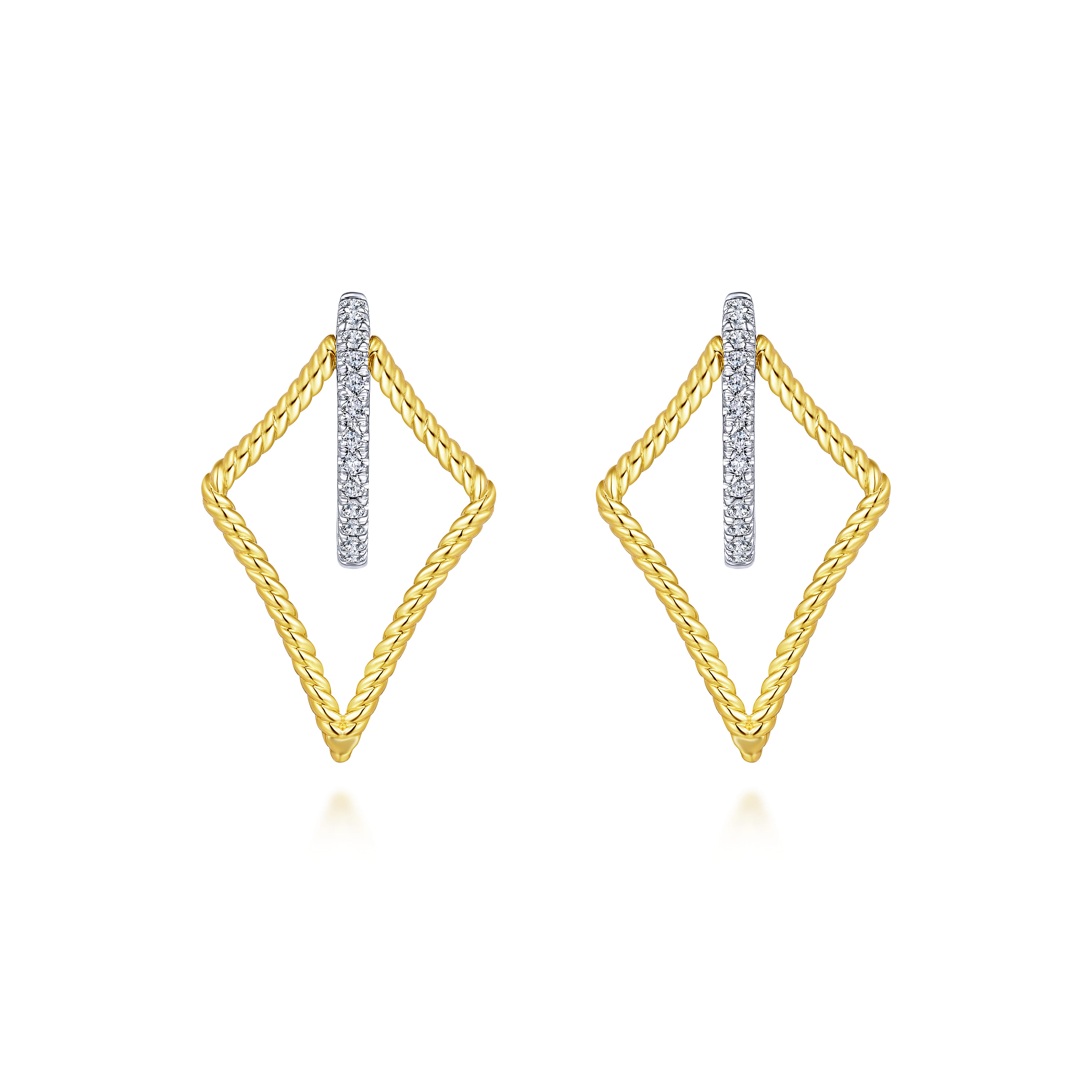 14K Yellow White Gold 25mm Twisted Rope Kite and Diamond Huggies - 0.13 ct - Shot 3