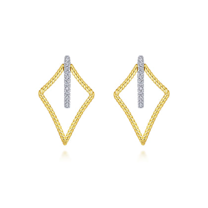 14K Yellow White Gold 25mm Twisted Rope Kite and Diamond Huggies