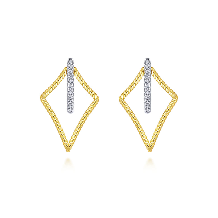 14K Yellow White Gold 25mm Twisted Rope Kite and Diamond Huggies - 0.13 ct - Shot 3