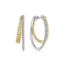 14K Yellow-White Gold 30mm Split Diamond Bujukan Classic Hoop Earrings - 0.5 ct
