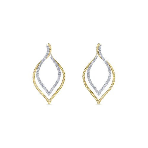 14K Yellow White Gold 40mm Intricate Layered Diamond Hoop Earrings - 0.65 ct - Shot 3