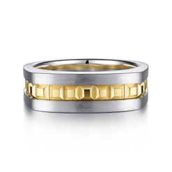 14K Yellow-White Gold Angular Ring in Satin Finish