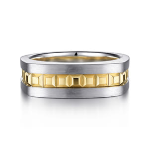 14K Yellow-White Gold Angular Ring in Satin Finish