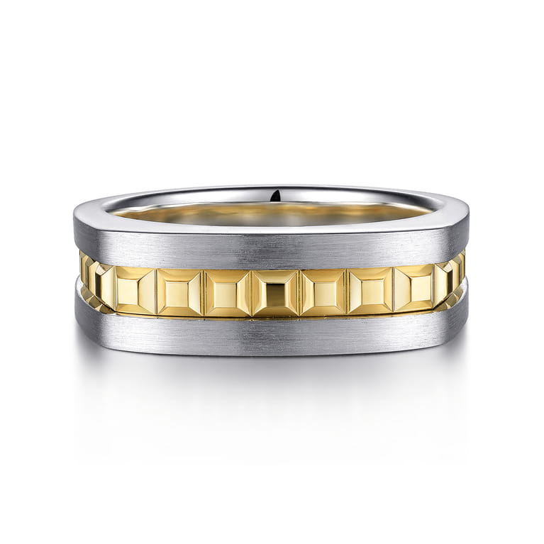 14K Yellow-White Gold Angular Ring in Satin Finish - Shot 1