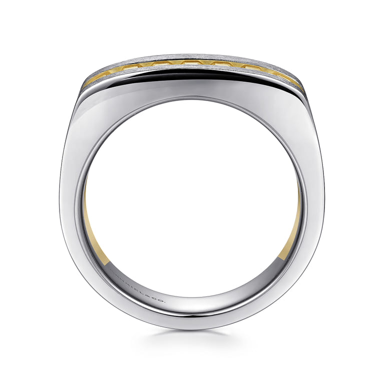 14K Yellow-White Gold Angular Ring in Satin Finish - Shot 2