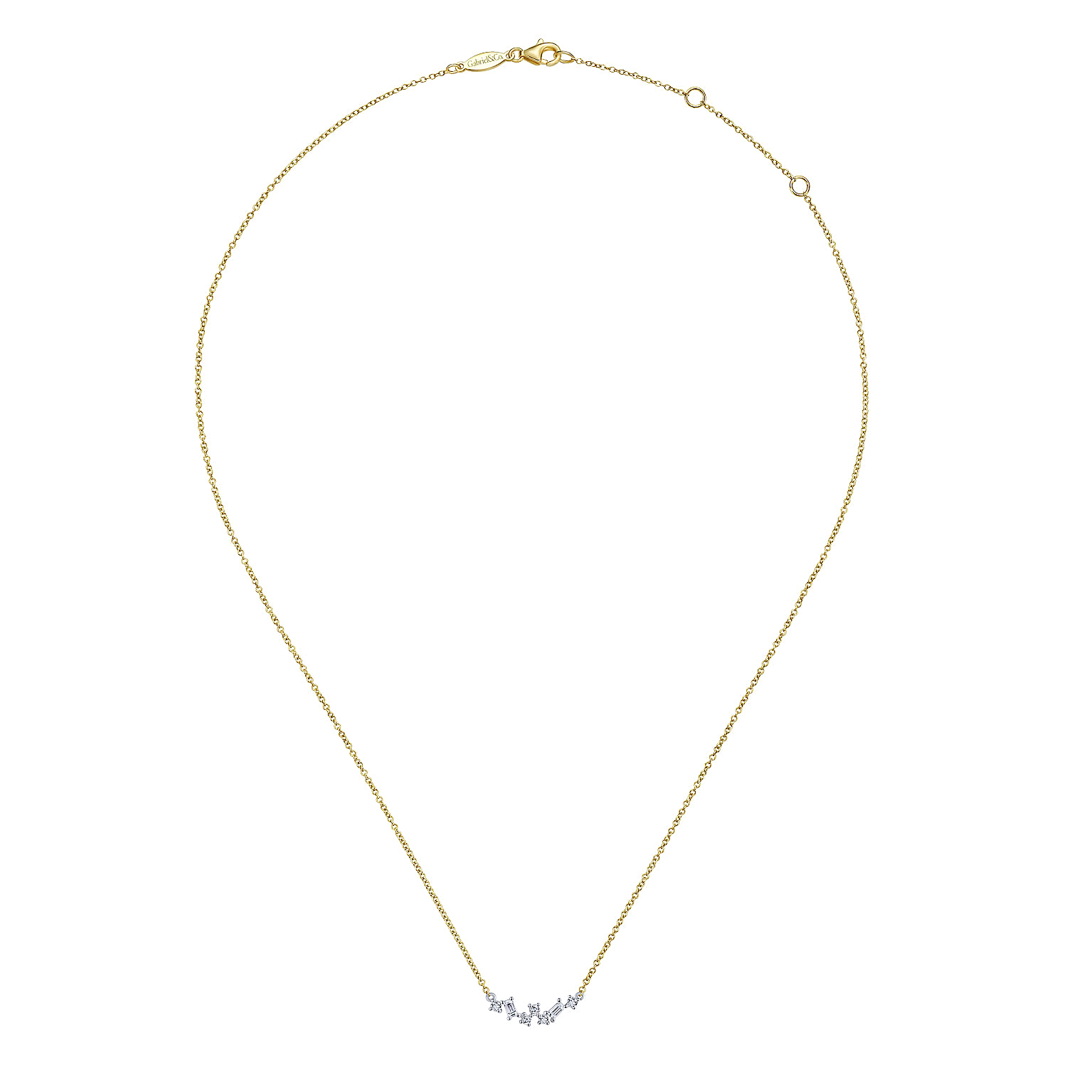 14K Yellow-White Gold Baguette and Round Diamond Zig Zag Necklace - 0.2 ct - Shot 2
