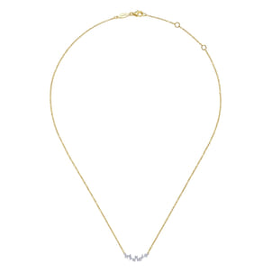 14K Yellow-White Gold Baguette and Round Diamond Zig Zag Necklace