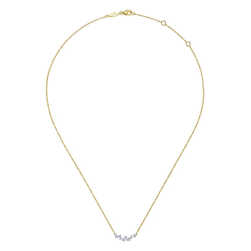 14K Yellow-White Gold Baguette and Round Diamond Zig Zag Necklace - 0.2 ct - Shot 2