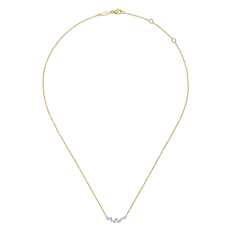 14K Yellow-White Gold Baguette and Round Diamond Zig Zag Necklace - 0.2 ct - Shot 2