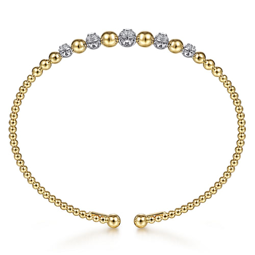 14K Yellow-White Gold Bujukan Bead Cuff Bracelet with Pave Diamond Stations - 0.35 ct - Shot 3