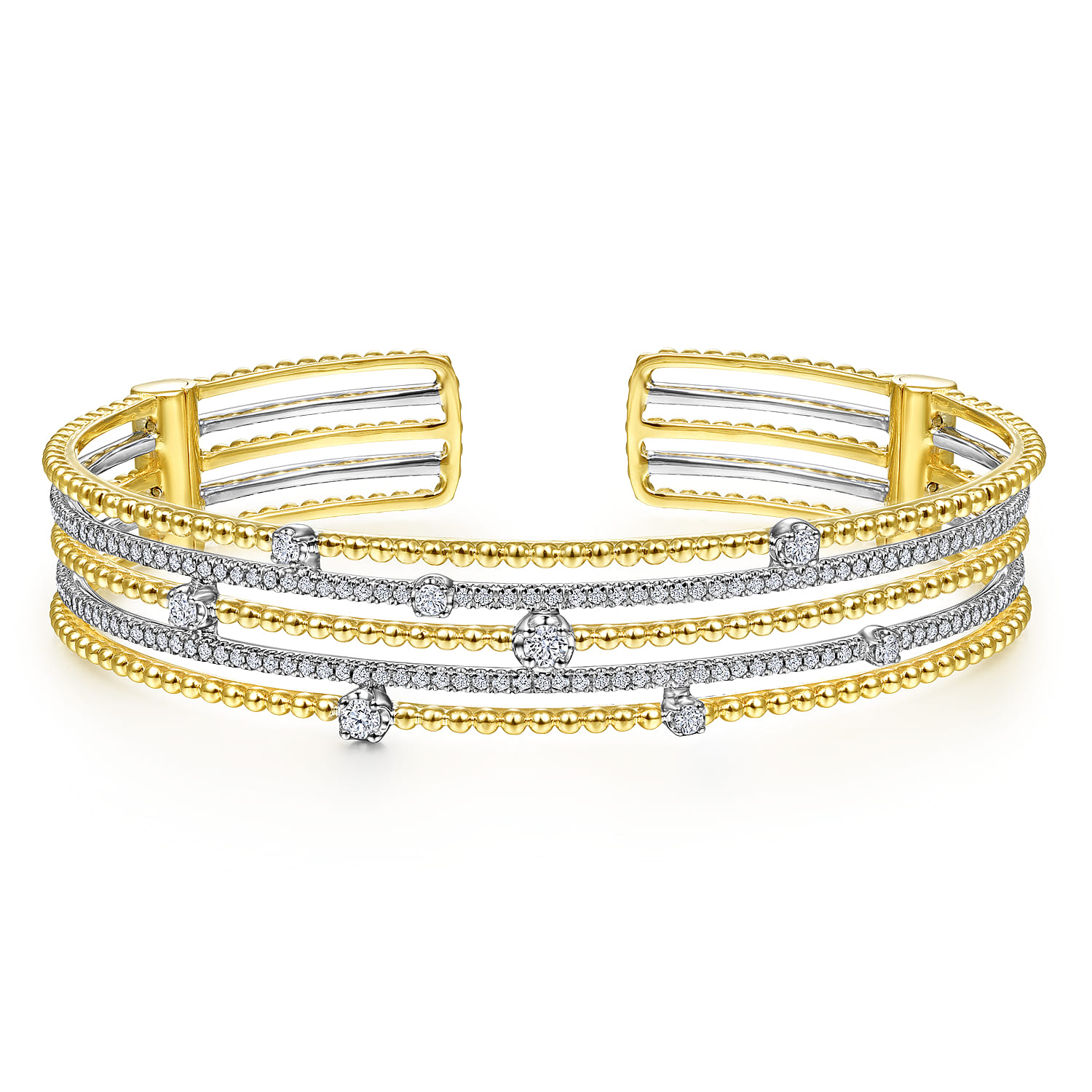 14K Yellow-White Gold Bujukan Bead Diamond Cuff Bracelet - 1 ct - Shot 1