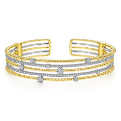 14K Yellow-White Gold Bujukan Bead Diamond Cuff Bracelet