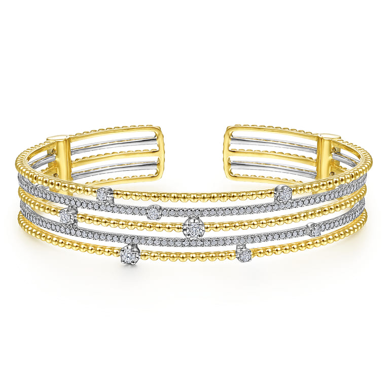 14K Yellow-White Gold Bujukan Bead Diamond Cuff Bracelet - 1 ct - Shot 1