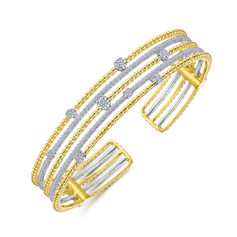 14K Yellow-White Gold Bujukan Bead Diamond Cuff Bracelet - 1 ct - Shot 2