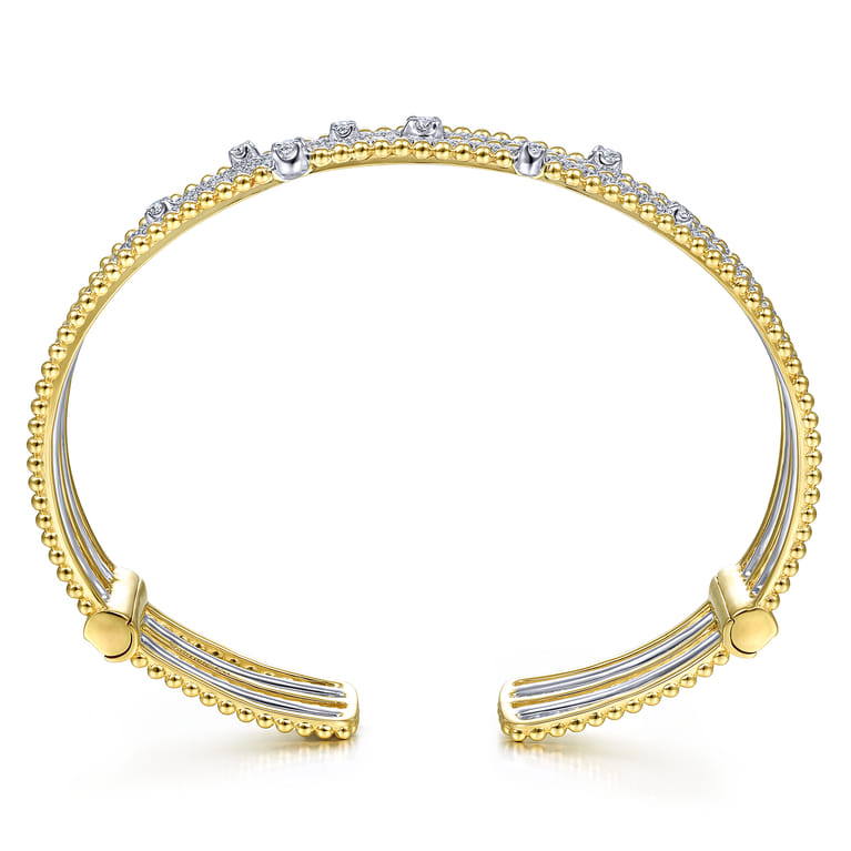 14K Yellow-White Gold Bujukan Bead Diamond Cuff Bracelet - 1 ct - Shot 3
