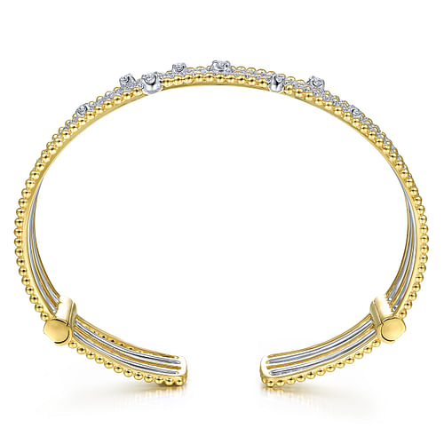 14K Yellow-White Gold Bujukan Bead Diamond Cuff Bracelet - 1 ct - Shot 3