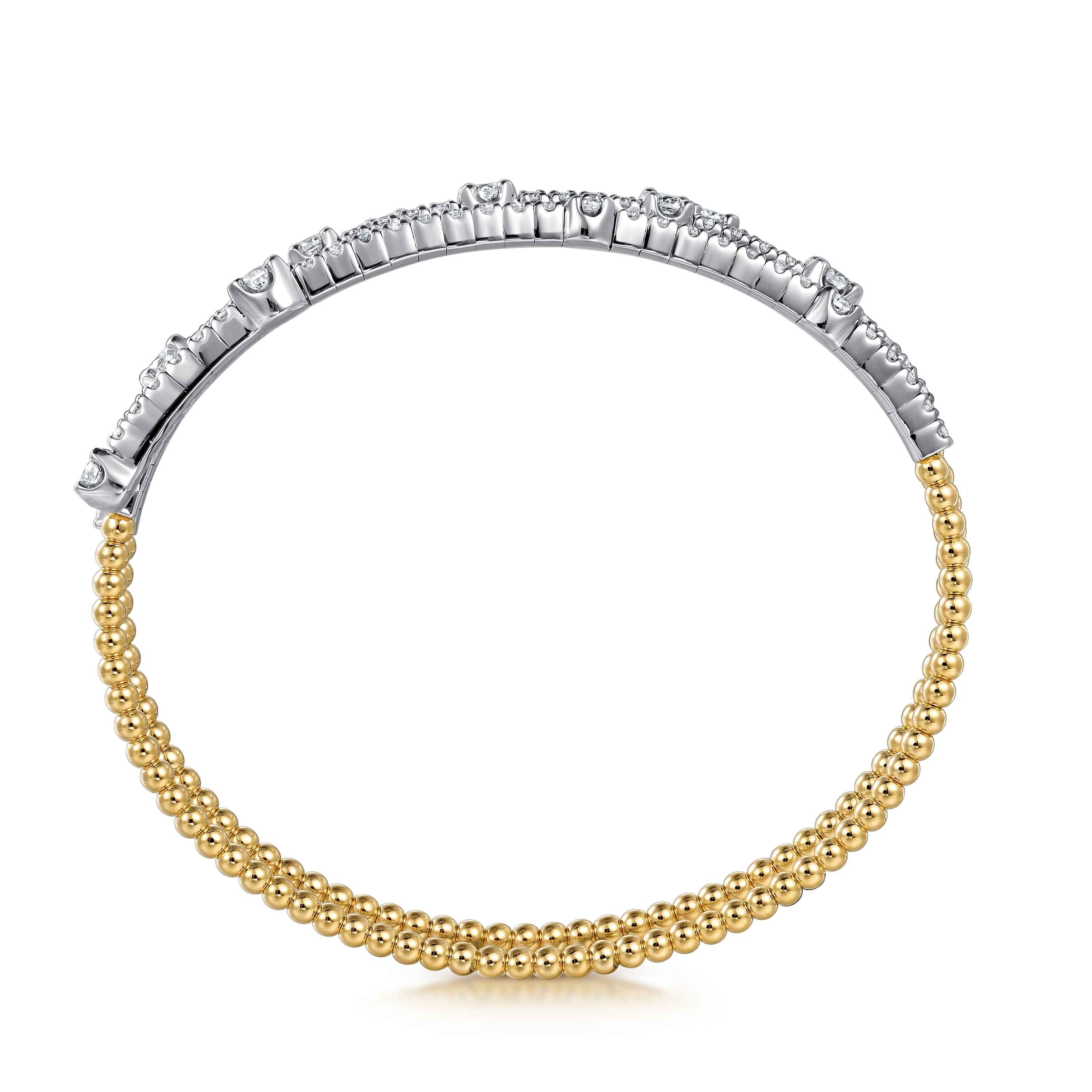 14K Yellow  White Gold Bujukan Diamond Bangle - 2.25 ct - Shot 3