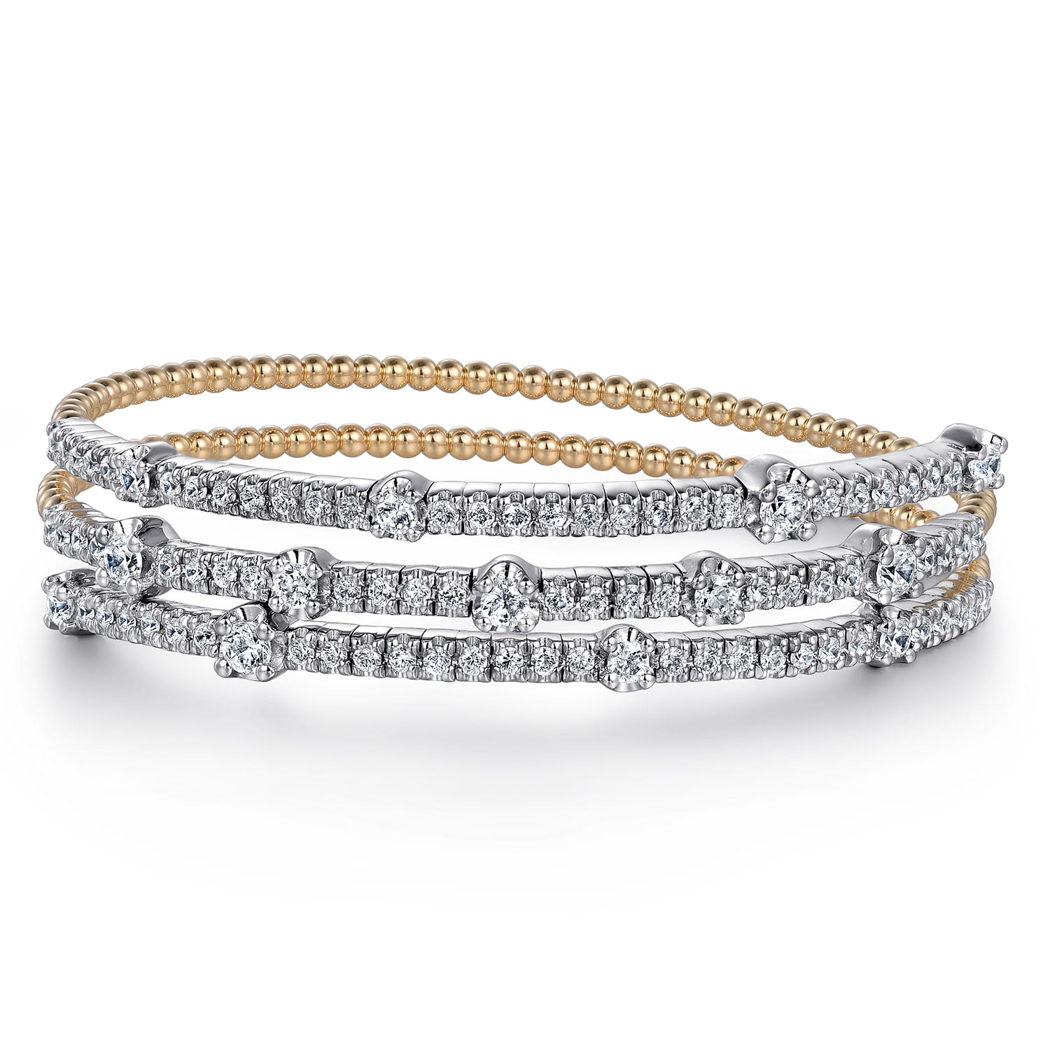 14K Yellow  White Gold Bujukan Diamond Bangle - 2.25 ct - Shot 1