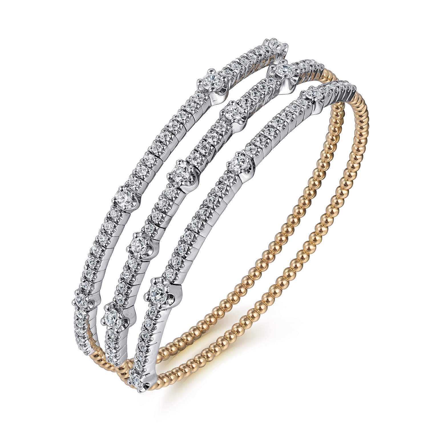 14K Yellow  White Gold Bujukan Diamond Bangle - 2.25 ct - Shot 2