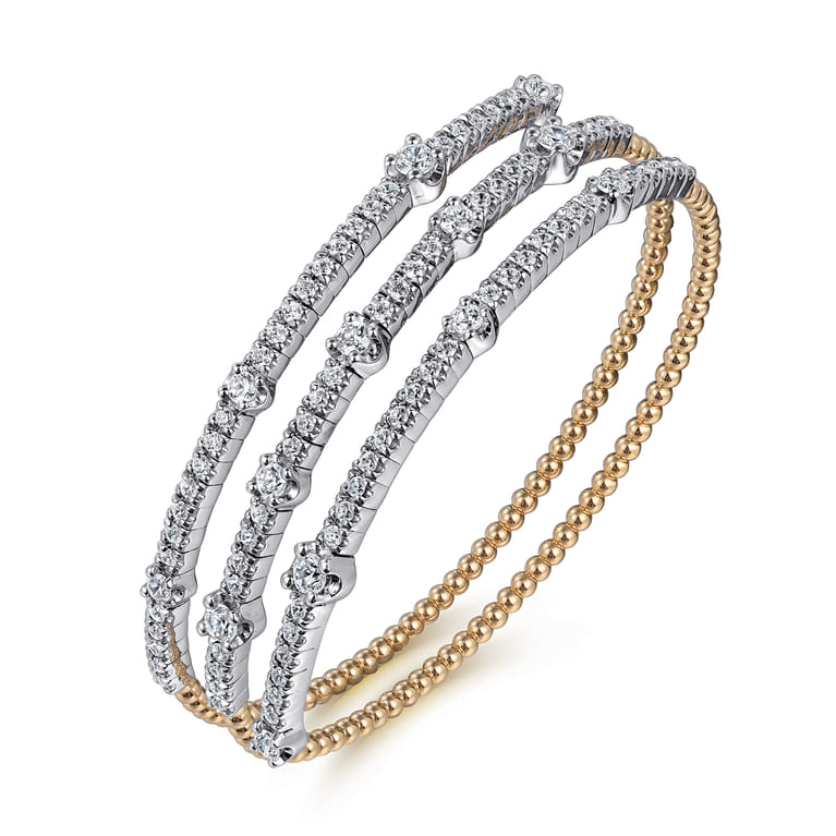 14K Yellow  White Gold Bujukan Diamond Bangle - 2.25 ct - Shot 2