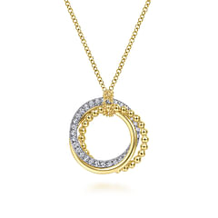 14K Yellow-White Gold Bujukan Diamond Interlocking Circles Pendant Necklace