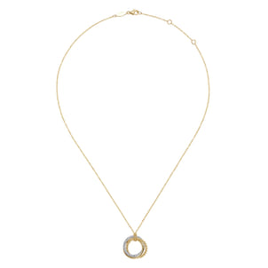 14K Yellow-White Gold Bujukan Diamond Interlocking Circles Pendant Necklace