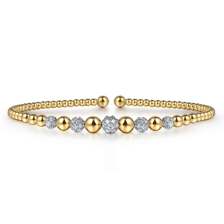 14K Yellow-White Gold Bujukan Diamond Stations Bangle - 0.35 ct - Shot 1